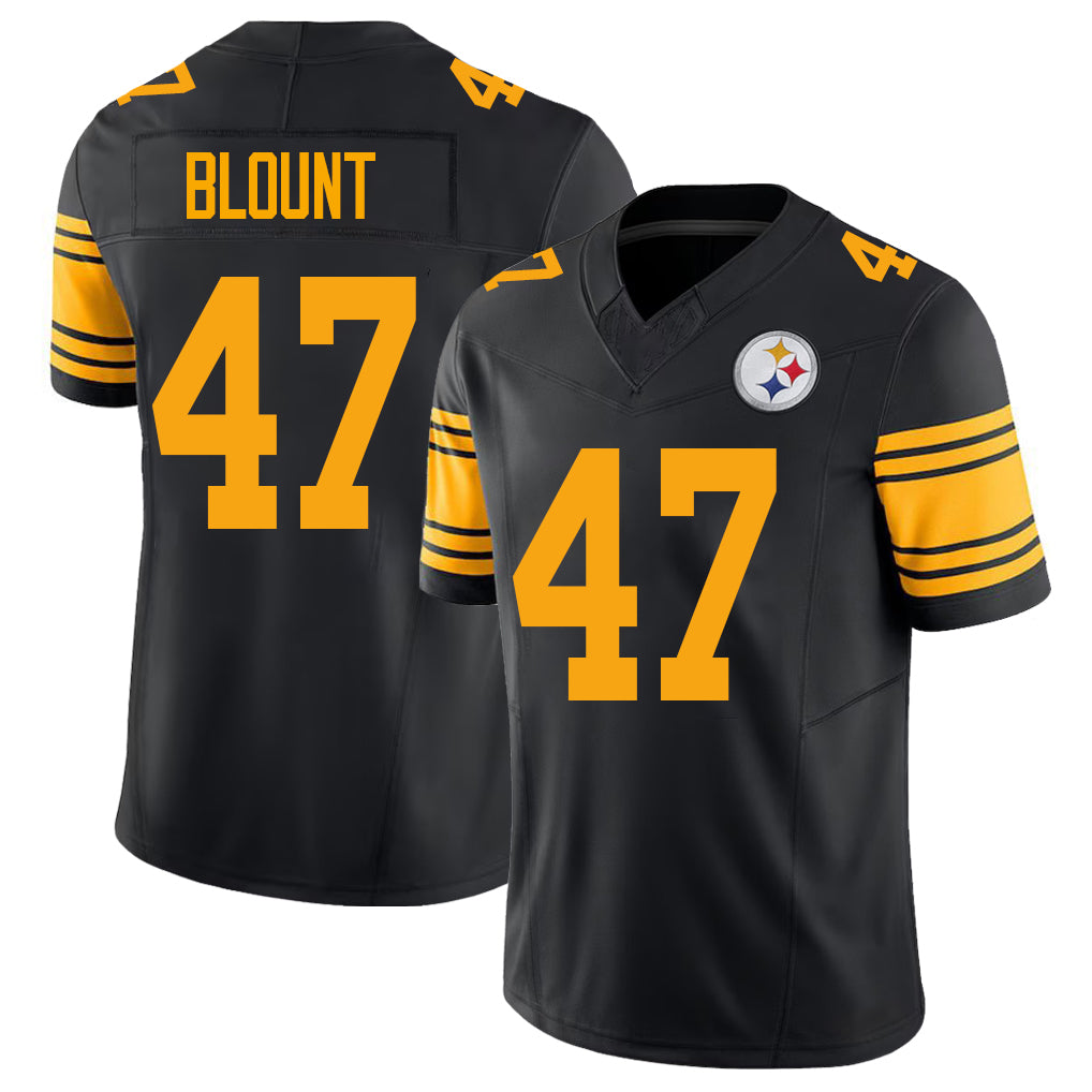 Pittsburgh #47 Blount Player Football V Neck Short Sleeve Jersey Black Mel For Men Youth Women Gift