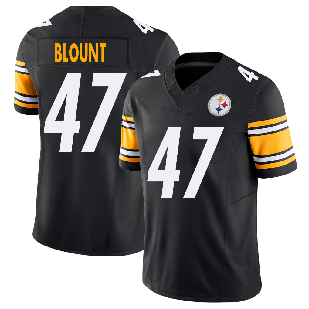 Pittsburgh #47 Blount Player Football V Neck Short Sleeve Black Jersey Mel For Men Youth Women Gift