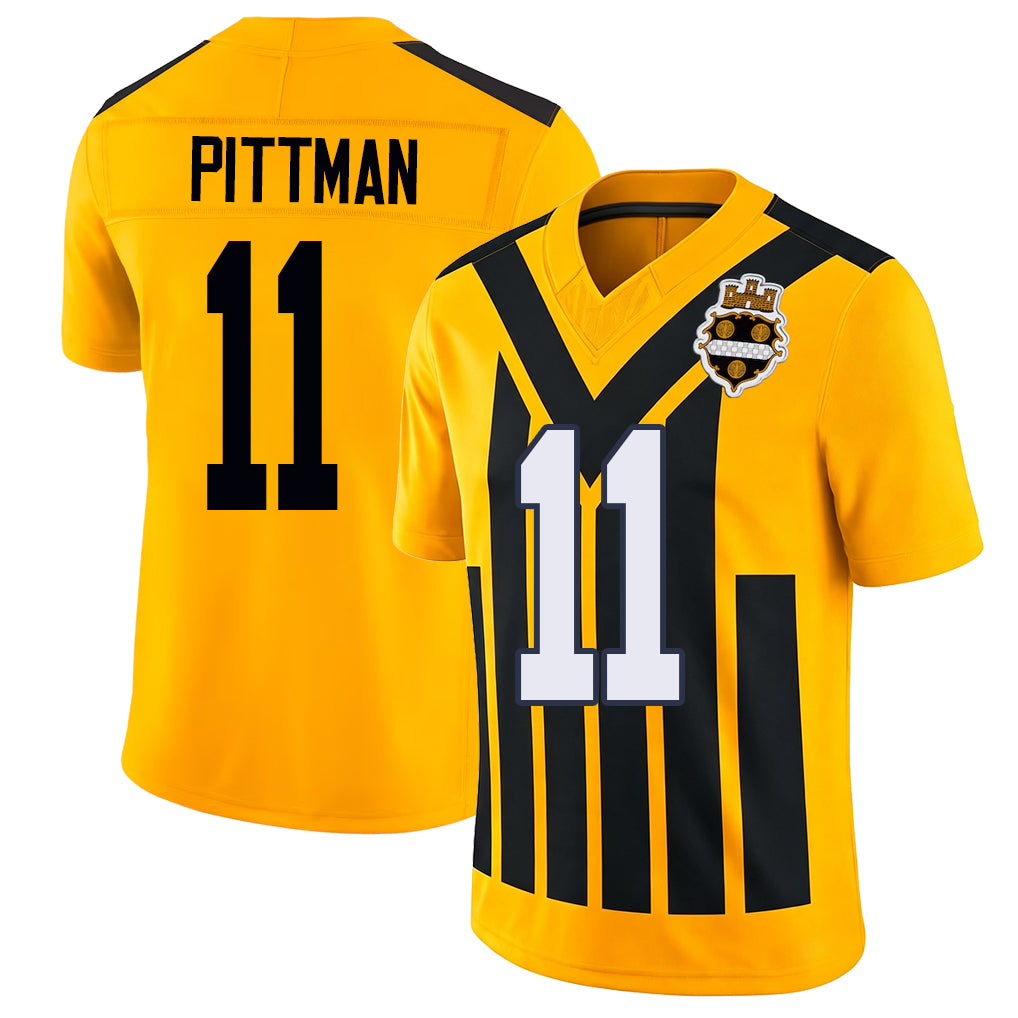 Pittsburgh #11 Pittman Player Football V Neck Short Sleeve Gold Jersey Michael For Men Youth Women Gift