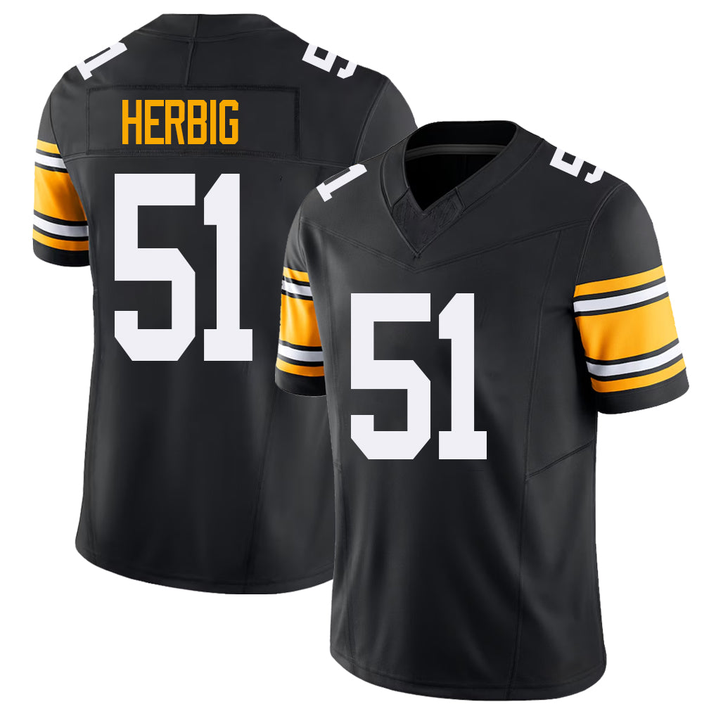 Pittsburgh #51 Herbig Black Player Football V Neck Short Sleeve Jersey Nick For Men Youth Women Gift
