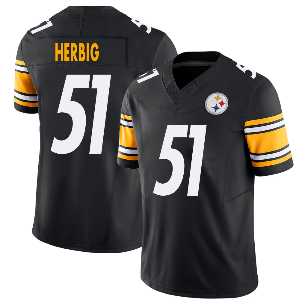 Pittsburgh #51 Herbig Player Football V Neck Short Sleeve Black Jersey Nick For Men Youth Women Gift