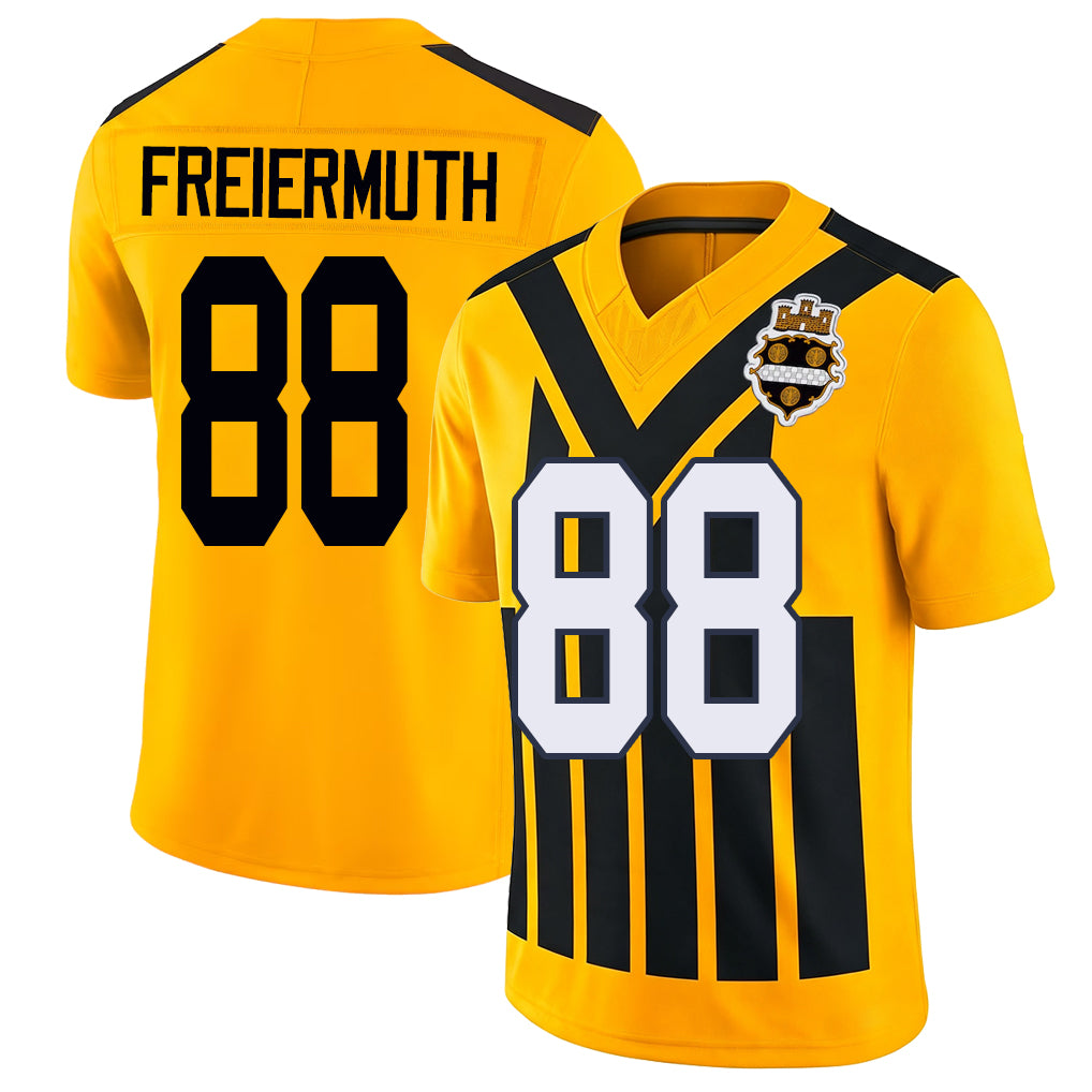 Pittsburgh #88 Freiermuth Player Football V Neck Short Sleeve Gold Jersey Pat For Men Youth Women Gift