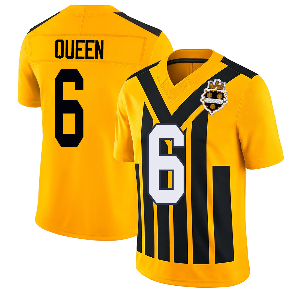 Pittsburgh #6 Queen Player Football V Neck Short Sleeve Gold Jersey Patrick For Men Youth Women Gift