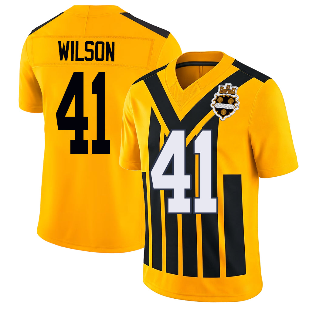 Pittsburgh #41 Wilson Player Football V Neck Short Sleeve Gold Jersey Payton For Men Youth Women Gift