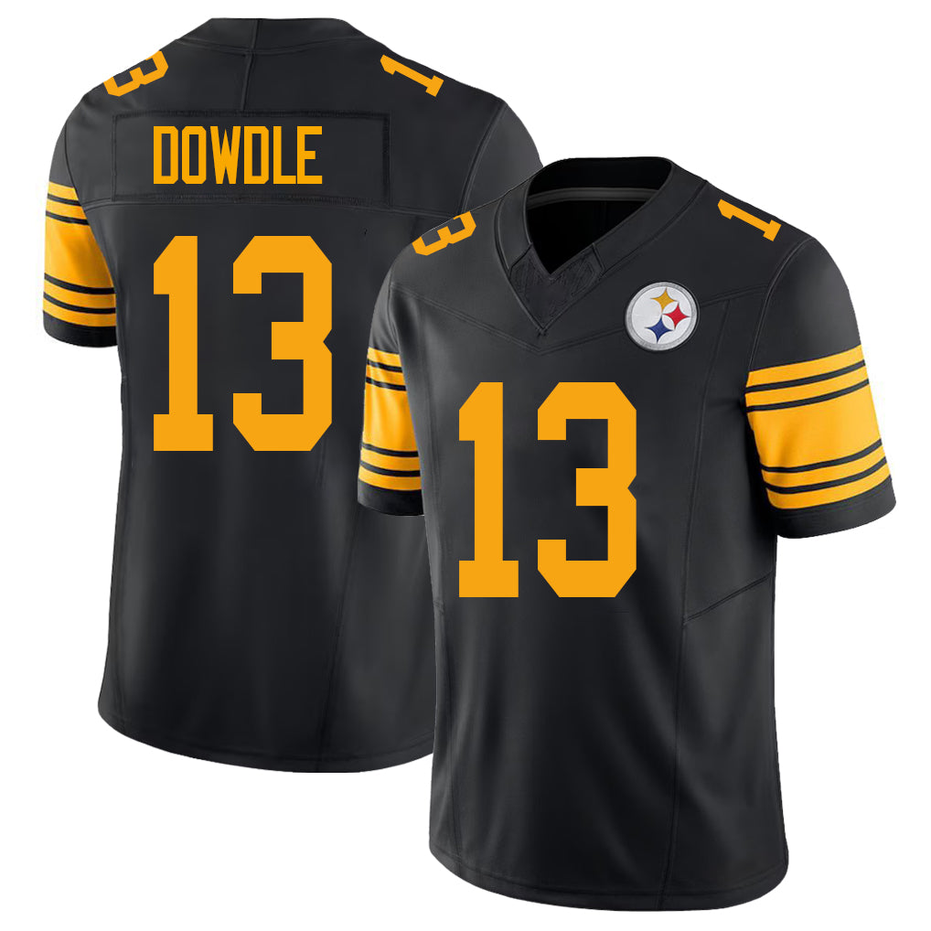 Pittsburgh #13 Dowdle Player Football V Neck Short Sleeve Jersey Black Rico For Men Youth Women Gift