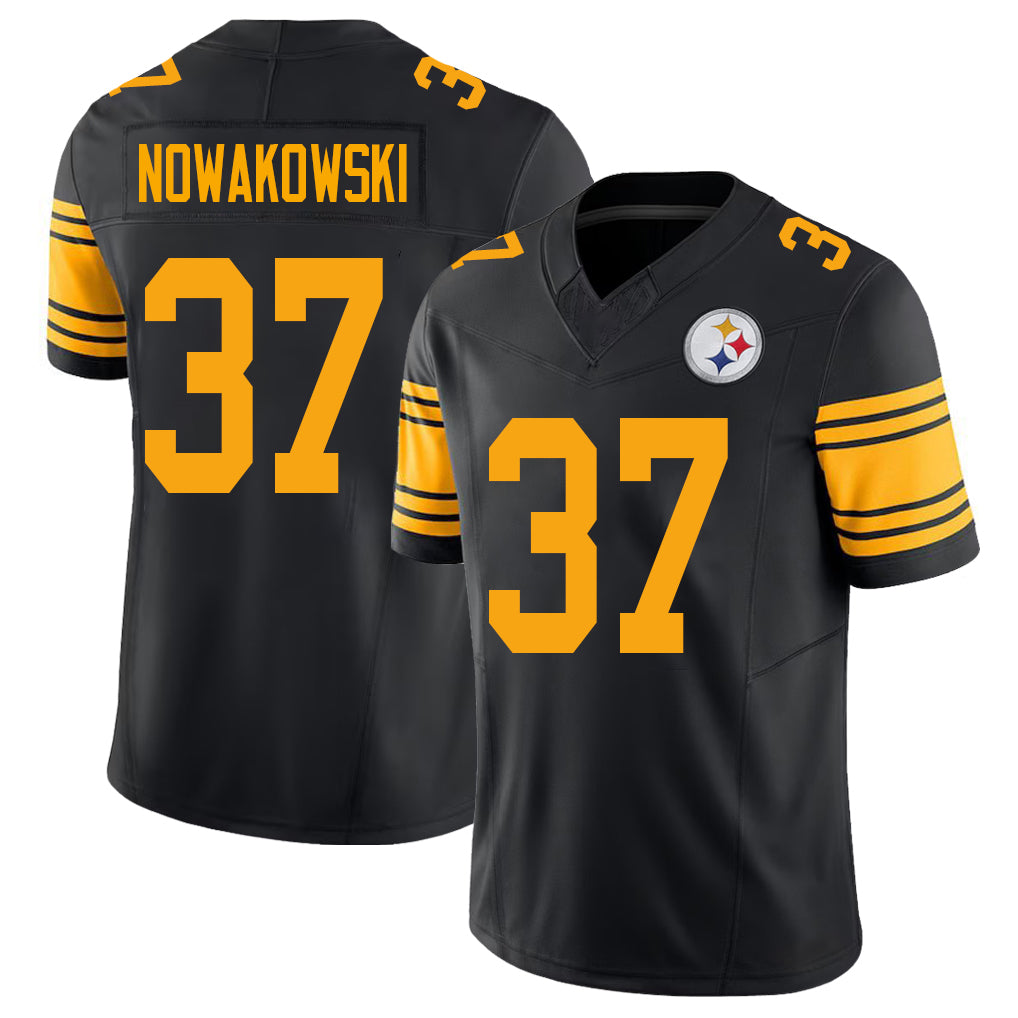 Pittsburgh #37 Nowakowski Player Football V Neck Short Sleeve Jersey Black Riley For Men Youth Women Gift