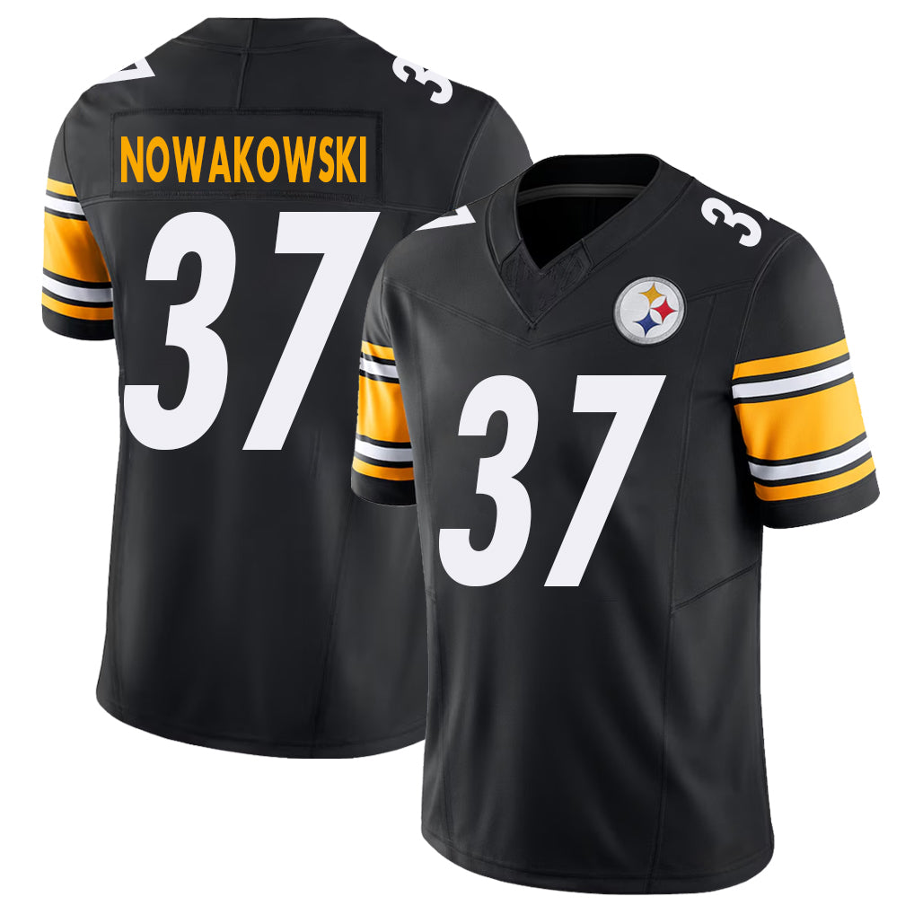 Pittsburgh #37 Nowakowski Player Football V Neck Short Sleeve Black Jersey Riley For Men Youth Women Gift