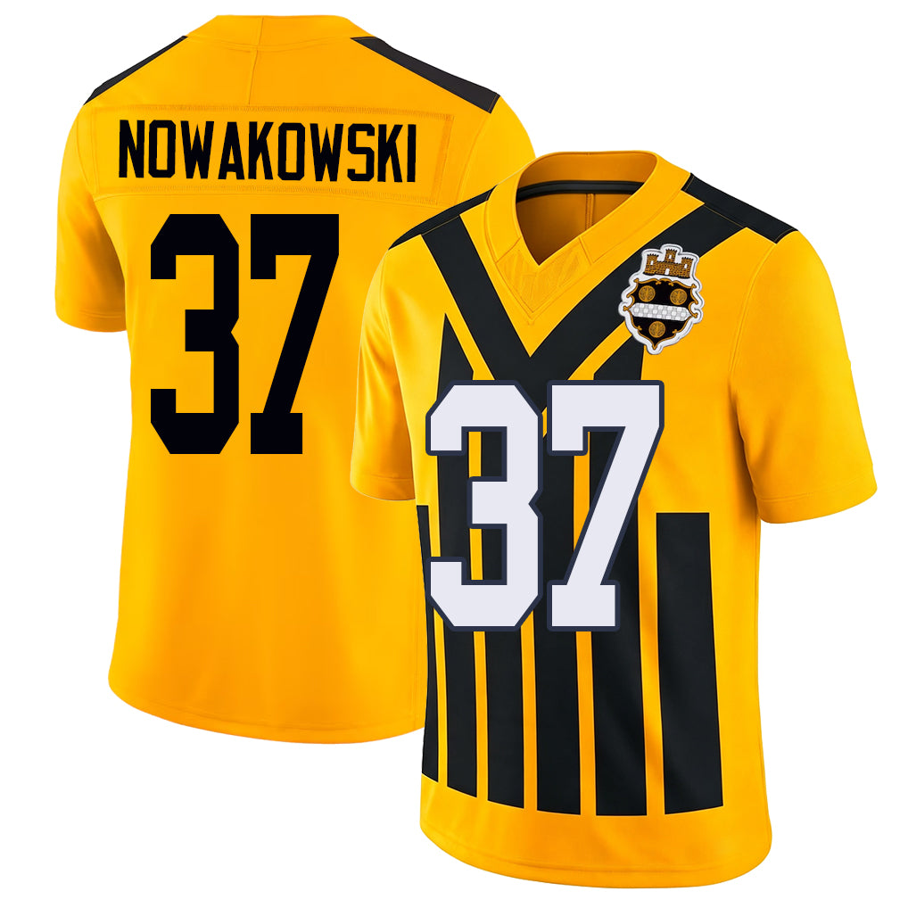 Pittsburgh #37 Nowakowski Player Football V Neck Short Sleeve Gold Jersey Riley For Men Youth Women Gift