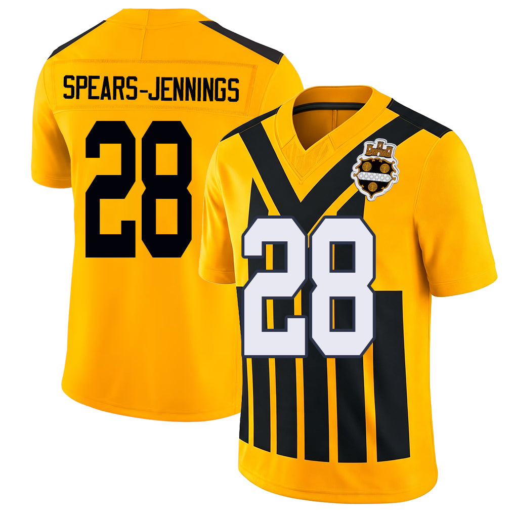 Pittsburgh #28 Spears-Jennings Player Football V Neck Short Sleeve Gold Jersey Robert For Men Youth Women Gift