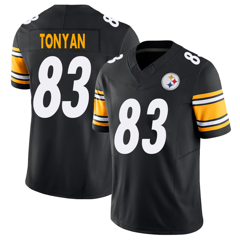 Pittsburgh #83 Tonyan Player Football V Neck Short Sleeve Black Jersey Robert For Men Youth Women Gift