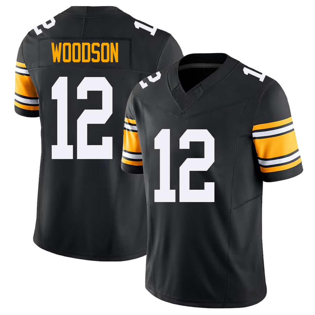 Pittsburgh #12 Woodson Black Player Football V Neck Short Sleeve Jersey Rod For Men Youth Women Gift