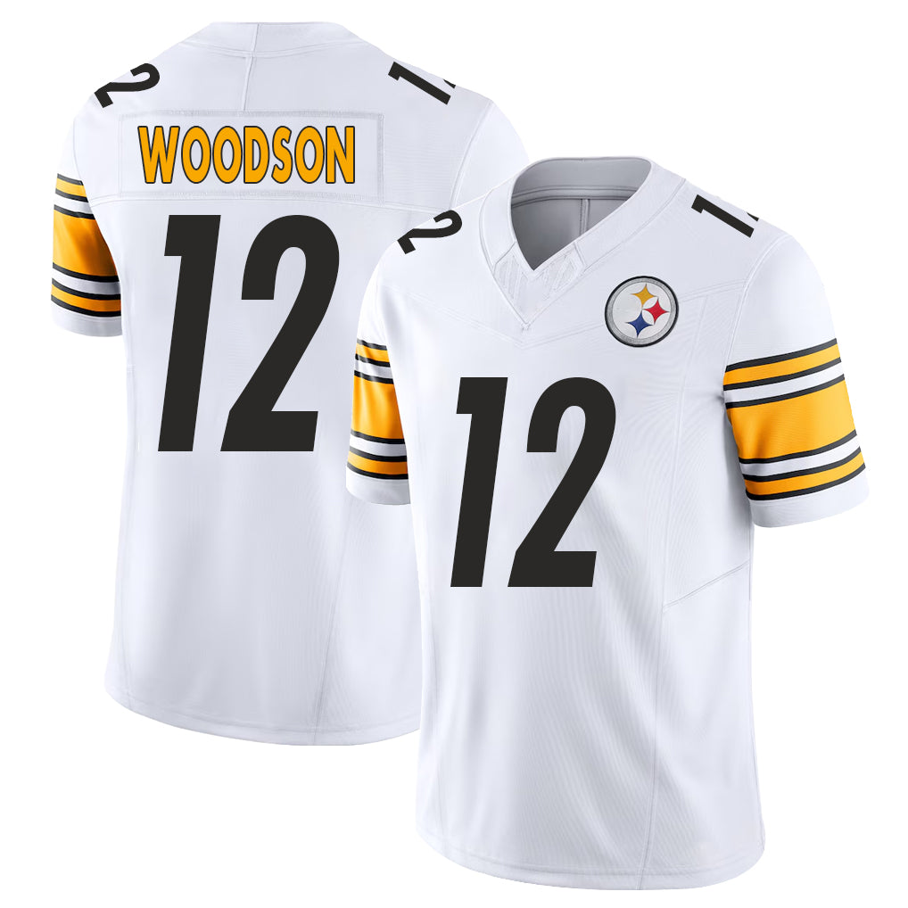 Pittsburgh #12 Woodson Player Football V Neck Short Sleeve White Jersey Rod For Men Youth Women Gift