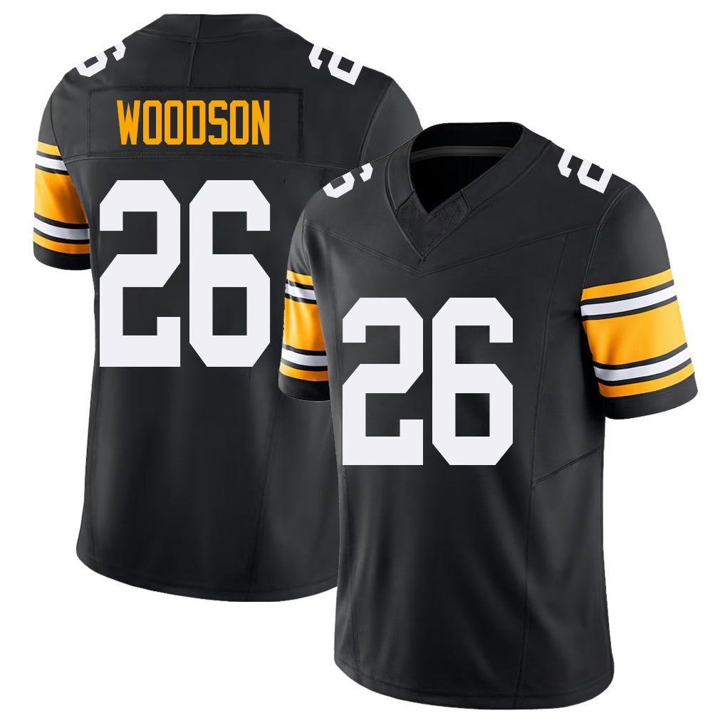 Pittsburgh #26 Woodson Black Player Football V Neck Short Sleeve Jersey Rod For Men Youth Women Gift