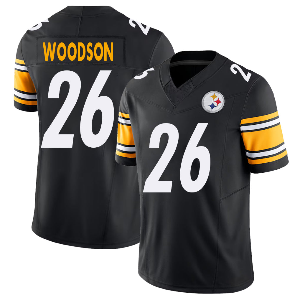 Pittsburgh #26 Woodson Player Football V Neck Short Sleeve Black Jersey Rod For Men Youth Women Gift