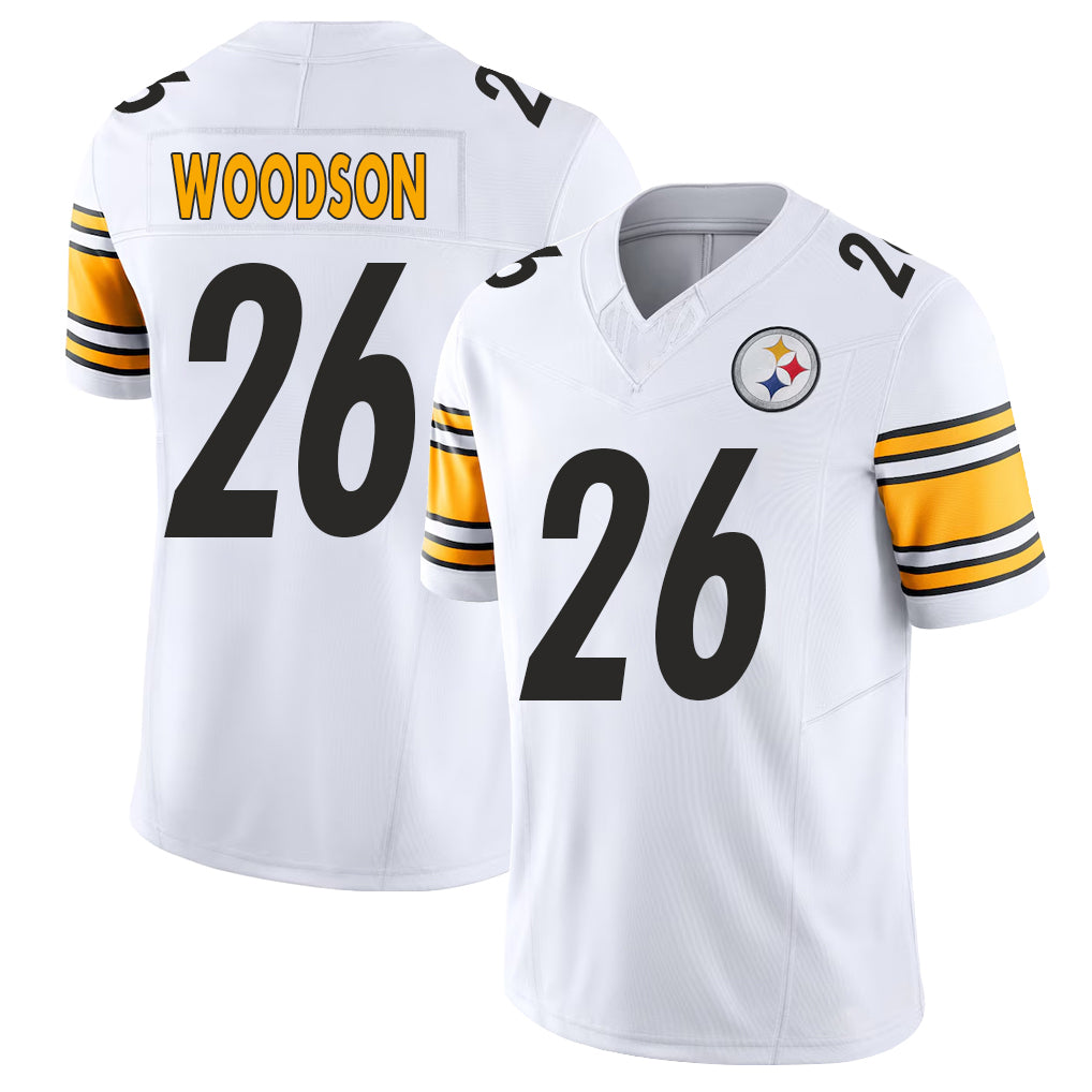 Pittsburgh #26 Woodson Player Football V Neck Short Sleeve White Jersey Rod For Men Youth Women Gift