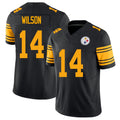 Pittsburgh #14 Wilson Player Football V Neck Short Sleeve Jersey Black Roman For Men Youth Women Gift