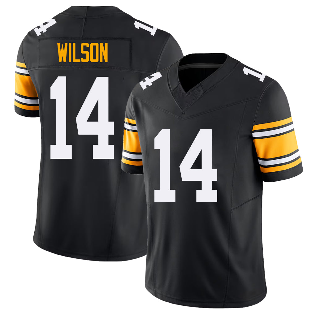 Pittsburgh #14 Wilson Black Player Football V Neck Short Sleeve Jersey Roman For Men Youth Women Gift