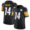 Pittsburgh #14 Wilson Player Football V Neck Short Sleeve Black Jersey Roman For Men Youth Women Gift