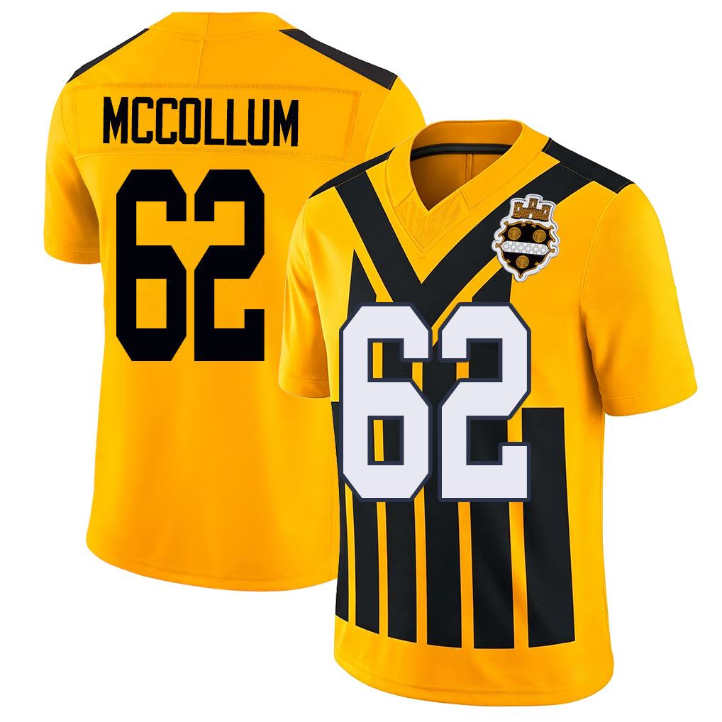 Pittsburgh #62 McCollum Player Football V Neck Short Sleeve Gold Jersey Ryan For Men Youth Women Gift