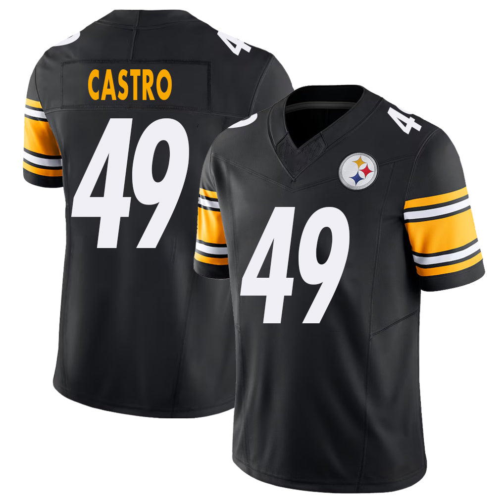 Pittsburgh #49 Castro Player Football V Neck Short Sleeve Black Jersey Sebastian For Men Youth Women Gift