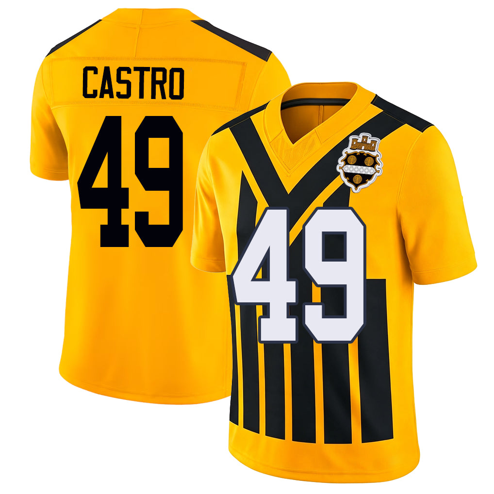 Pittsburgh #49 Castro Player Football V Neck Short Sleeve Gold Jersey Sebastian For Men Youth Women Gift
