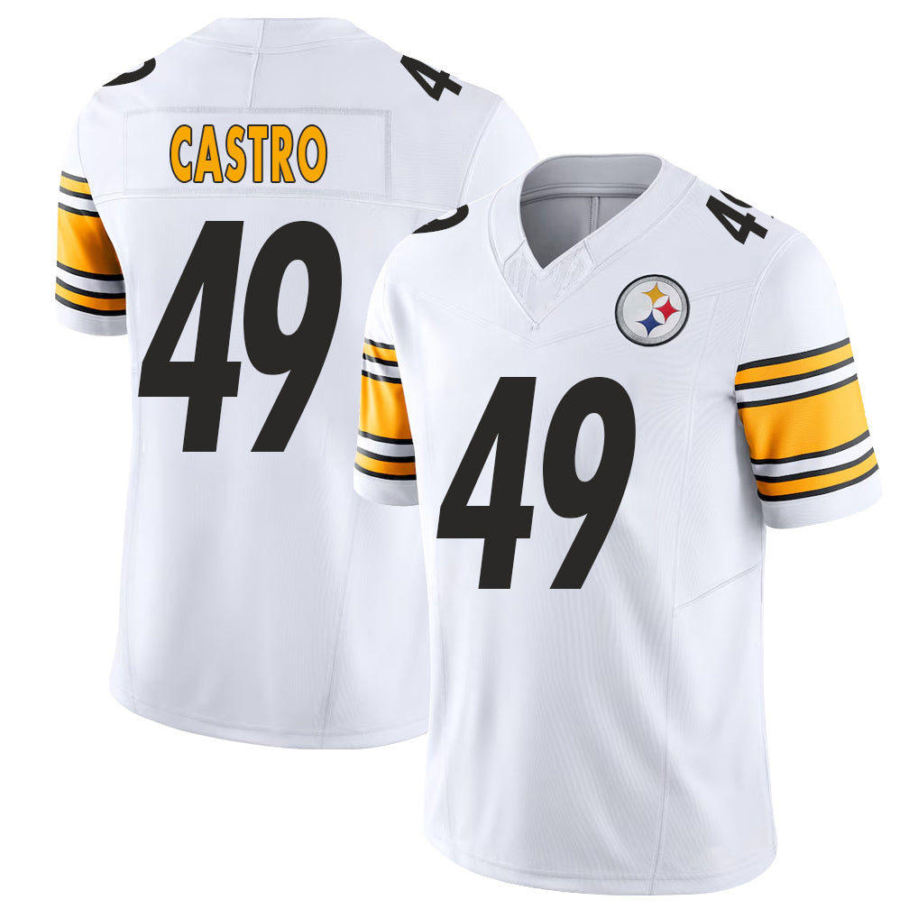 Pittsburgh #49 Castro Player Football V Neck Short Sleeve White Jersey Sebastian For Men Youth Women Gift