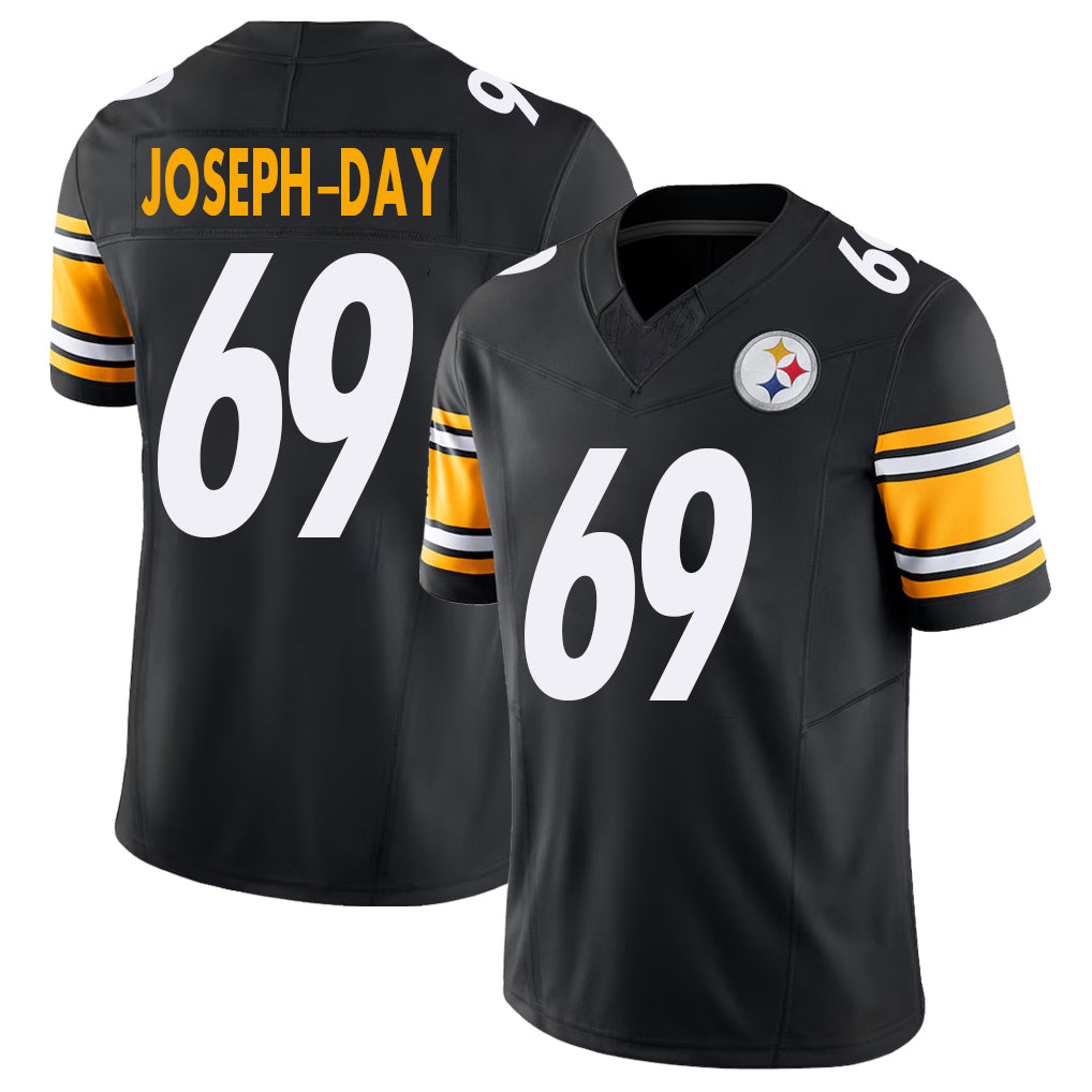 Pittsburgh #69 Joseph-Day Player Football V Neck Short Sleeve Black Jersey Sebastian For Men Youth Women Gift