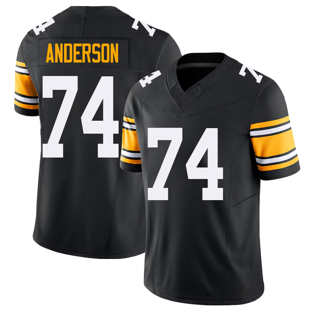 Pittsburgh #74 Anderson Black Player Football V Neck Short Sleeve Jersey Spencer For Men Youth Women Gift