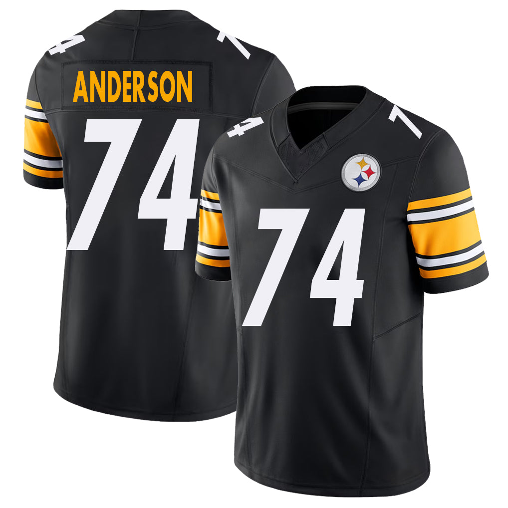Pittsburgh #74 Anderson Player Football V Neck Short Sleeve Black Jersey Spencer For Men Youth Women Gift