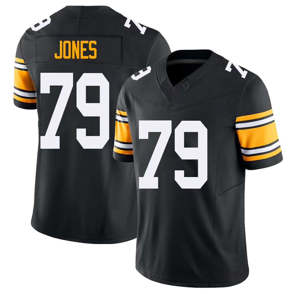 Pittsburgh #79 Jones Black Player Football V Neck Short Sleeve Jersey Steven For Men Youth Women Gift