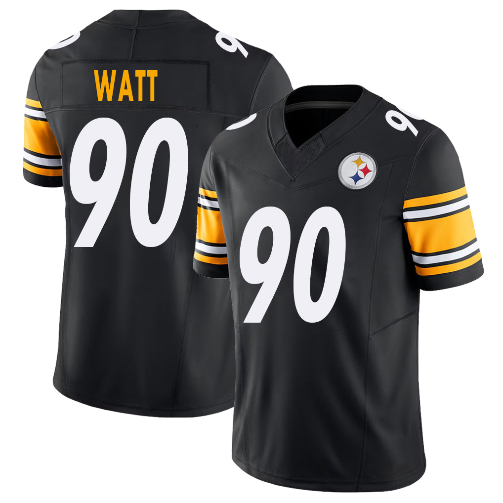 Pittsburgh #90 Watt Player Football V Neck Short Sleeve Black Jersey T.J. For Men Youth Women Gift
