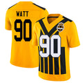 Pittsburgh #90 Watt Player Football V Neck Short Sleeve Gold Jersey T.J. For Men Youth Women Gift