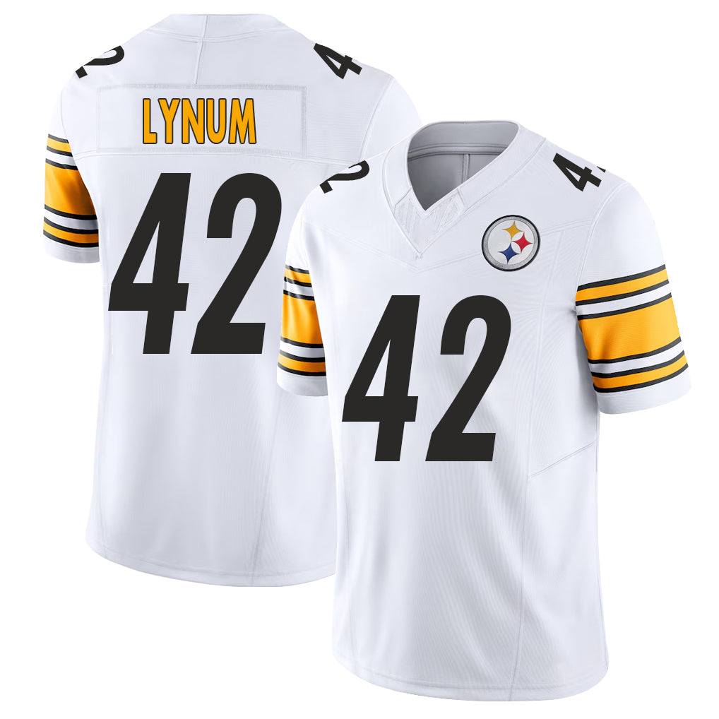 Pittsburgh #42 Lynum Player Football V Neck Short Sleeve White Jersey Tamon For Men Youth Women Gift
