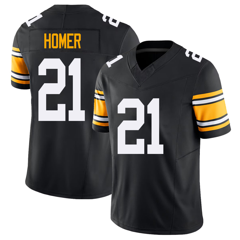 Pittsburgh #21 Homer Black Player Football V Neck Short Sleeve Jersey Travis For Men Youth Women Gift