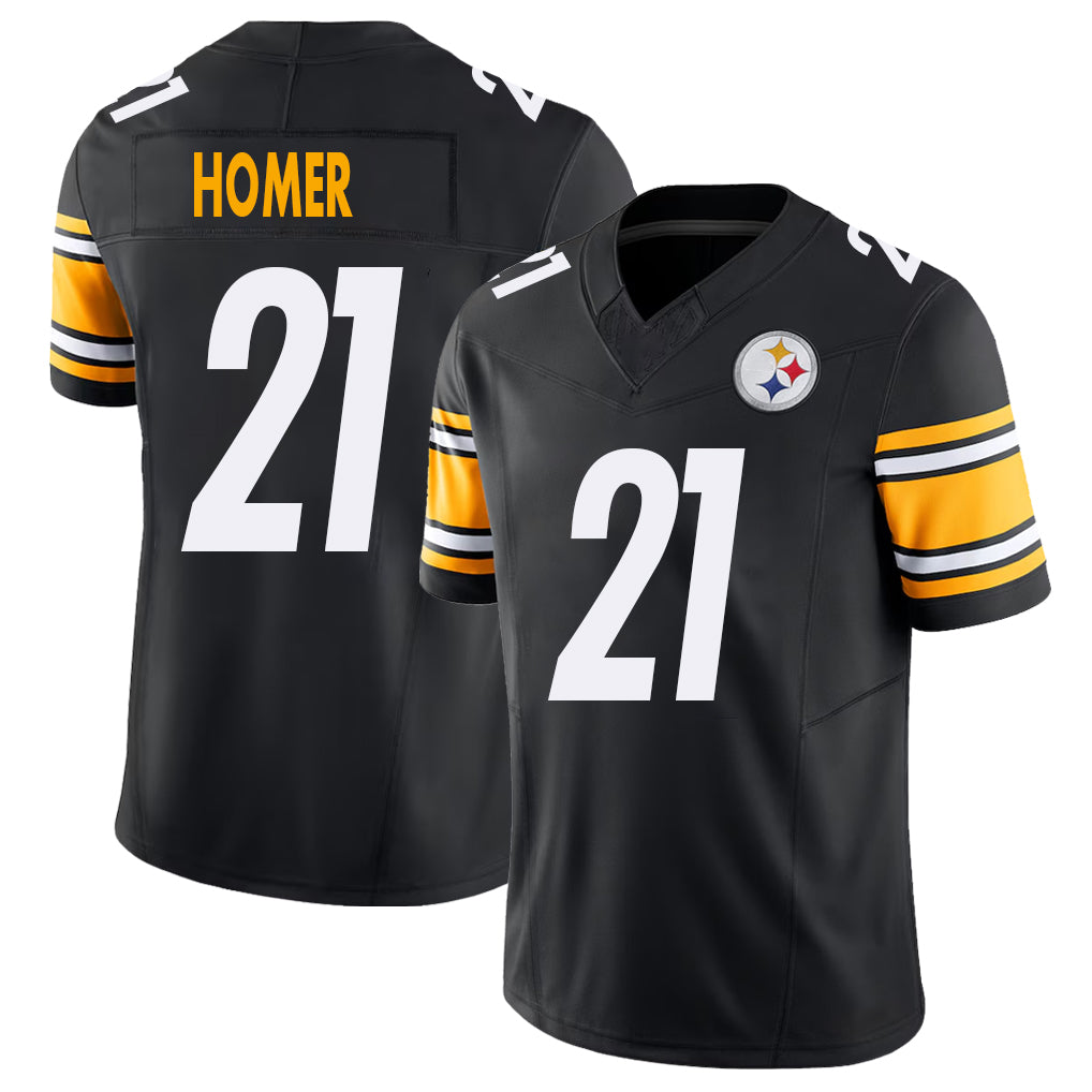 Pittsburgh #21 Homer Player Football V Neck Short Sleeve Black Jersey Travis For Men Youth Women Gift