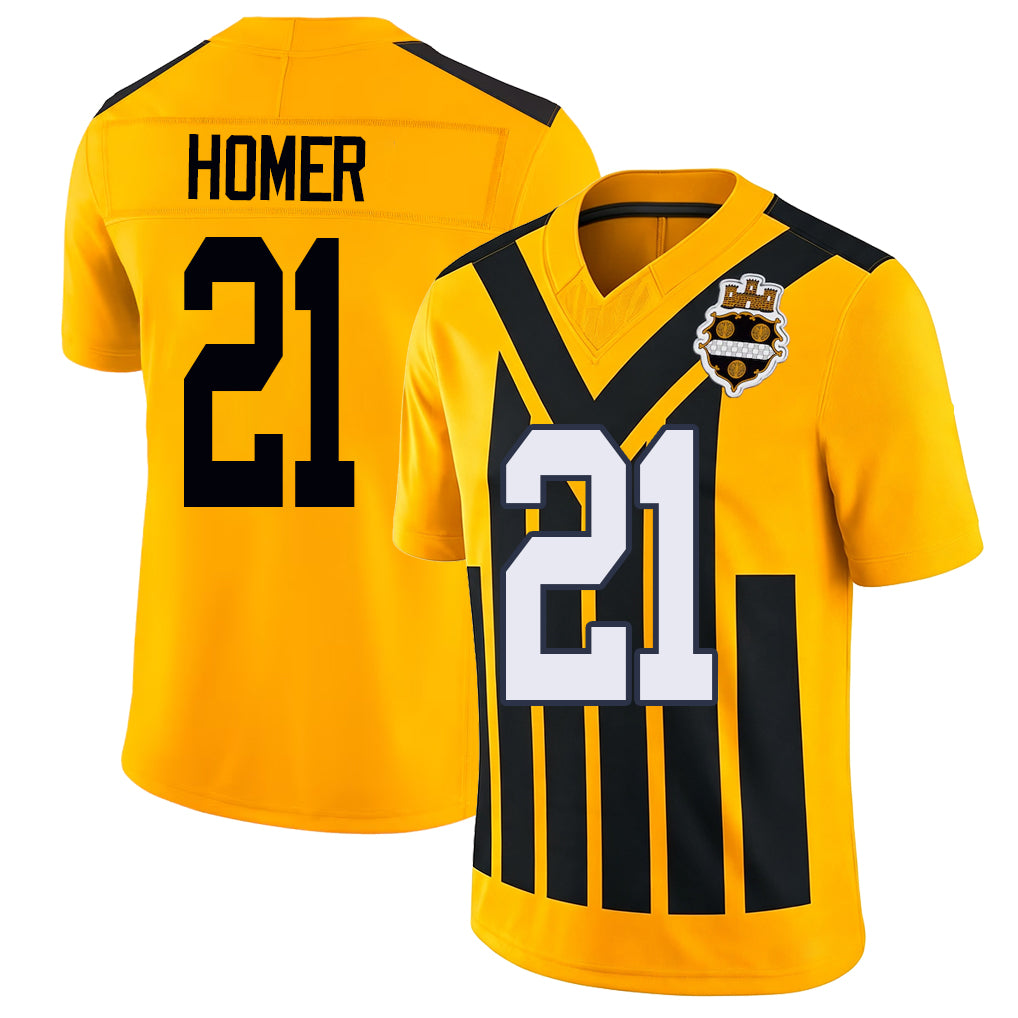 Pittsburgh #21 Homer Player Football V Neck Short Sleeve Gold Jersey Travis For Men Youth Women Gift