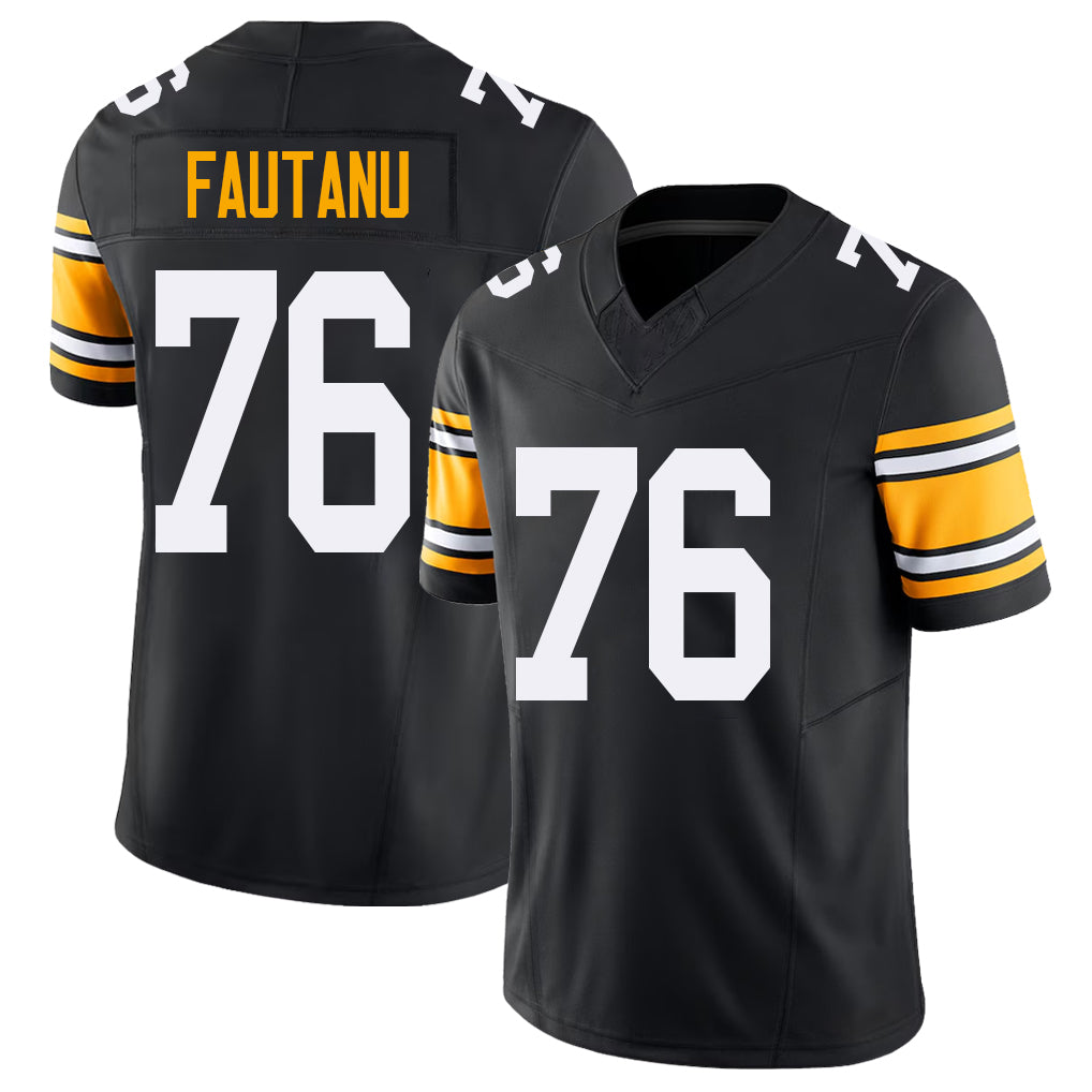 Pittsburgh #76 Fautanu Black Player Football V Neck Short Sleeve Jersey Troy For Men Youth Women Gift