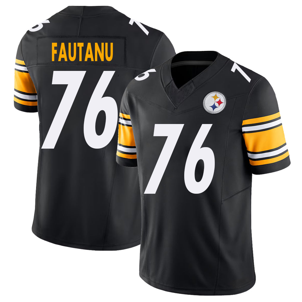 Pittsburgh #76 Fautanu Player Football V Neck Short Sleeve Black Jersey Troy For Men Youth Women Gift