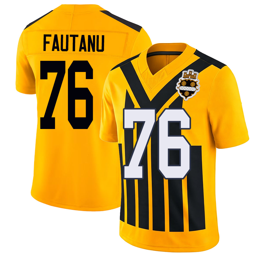 Pittsburgh #76 Fautanu Player Football V Neck Short Sleeve Gold Jersey Troy For Men Youth Women Gift