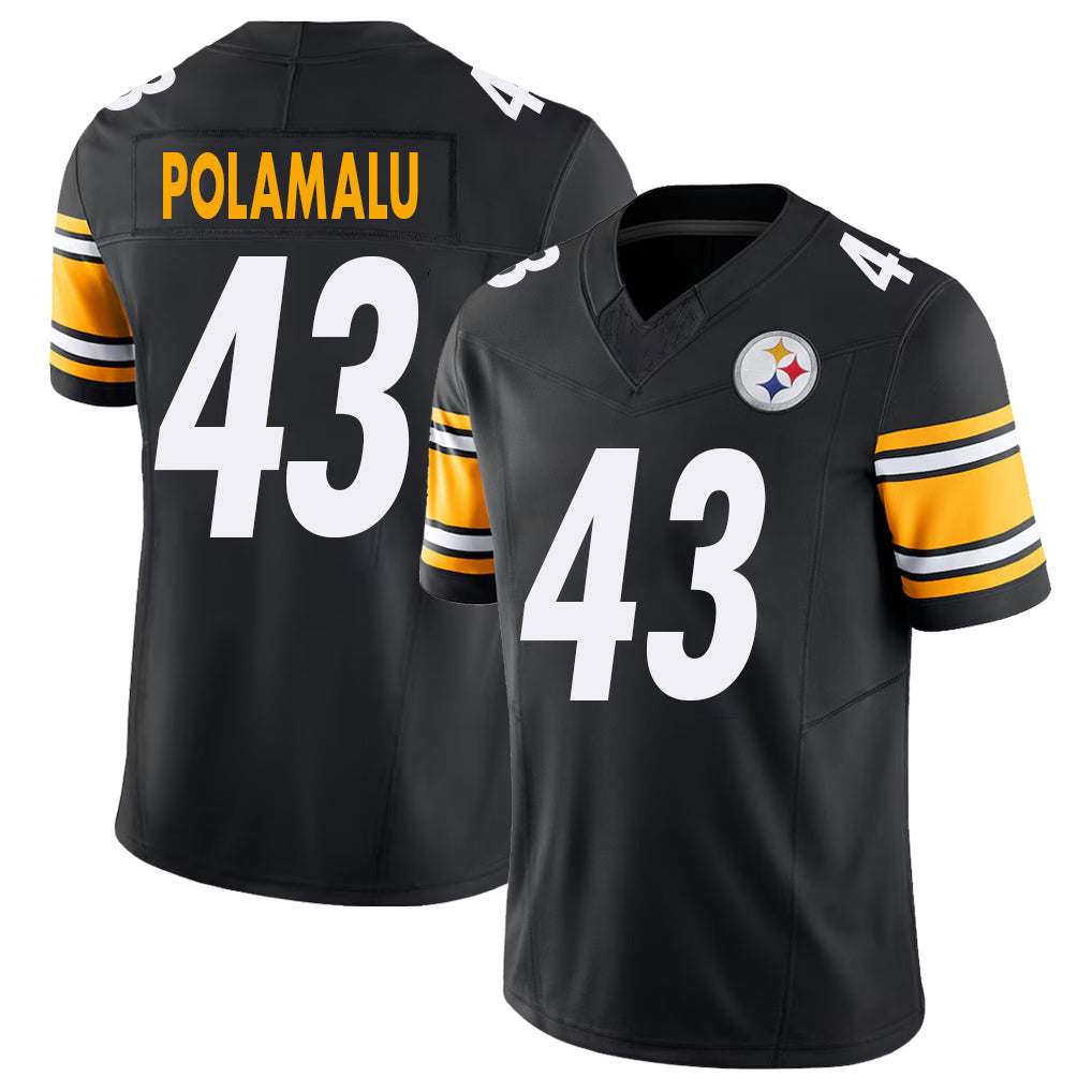 Pittsburgh #43 Polamalu Player Football V Neck Short Sleeve Black Jersey Troy For Men Youth Women Gift