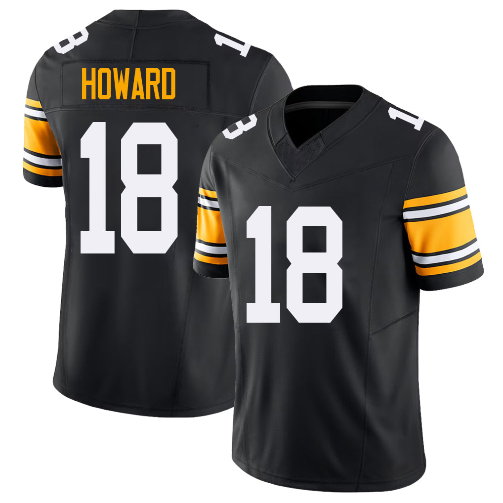Pittsburgh #18 Howard Black Player Football V Neck Short Sleeve Jersey Will For Men Youth Women Gift