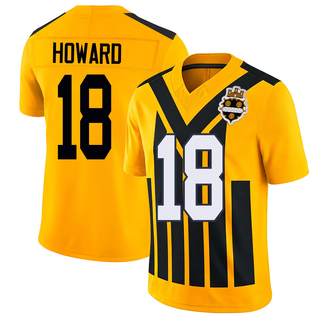 Pittsburgh #18 Howard Player Football V Neck Short Sleeve Gold Jersey Will For Men Youth Women Gift
