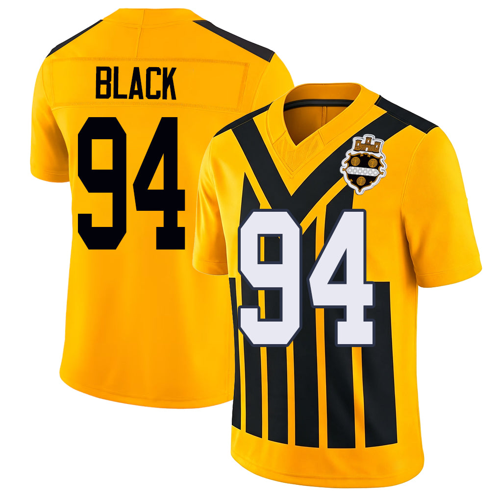 Pittsburgh #94 Black Player Football V Neck Short Sleeve Gold Jersey Yahya For Men Youth Women Gift