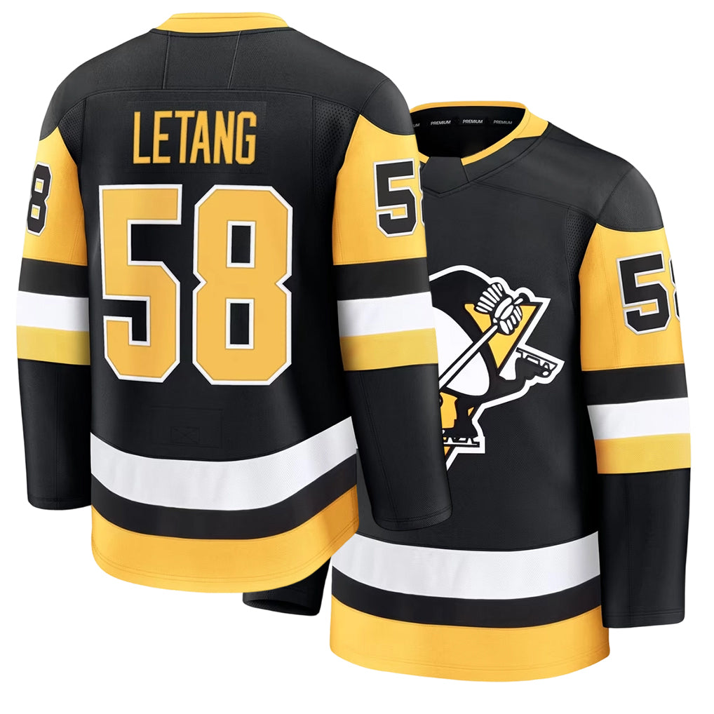 Mens Pittsburgh #58 Letang Player Ice hockey Long Sleeve Black Kris Jersey