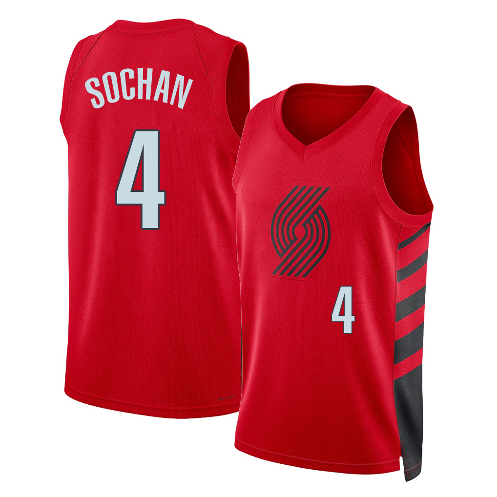 Portland #4 Sochan Player Basketball Sleeveless Red Jersey Jeremy For Adult Youth