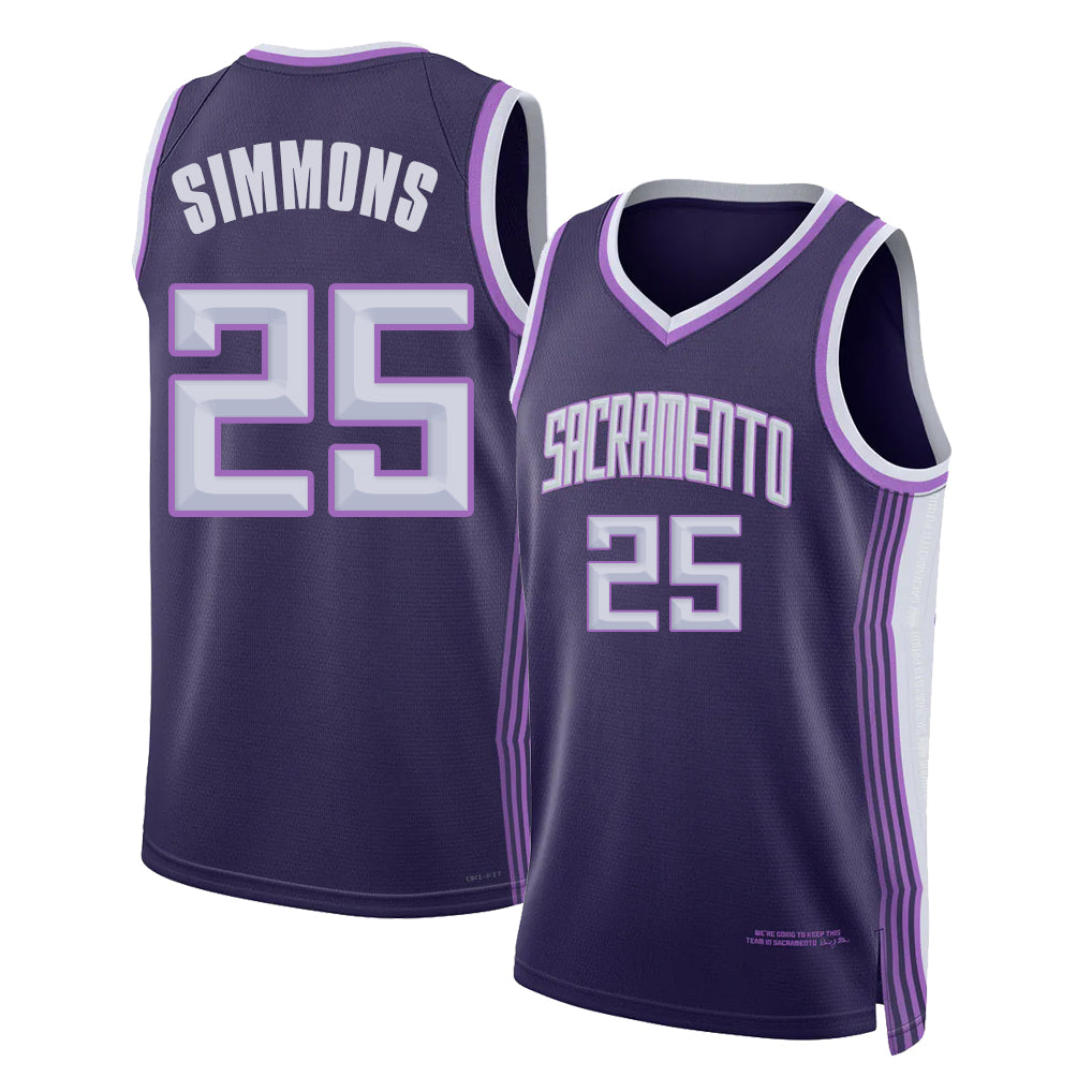 Sacramento #25 Simmons Player Basketball Sleeveless Purple Jersey Ben For Adult Youth
