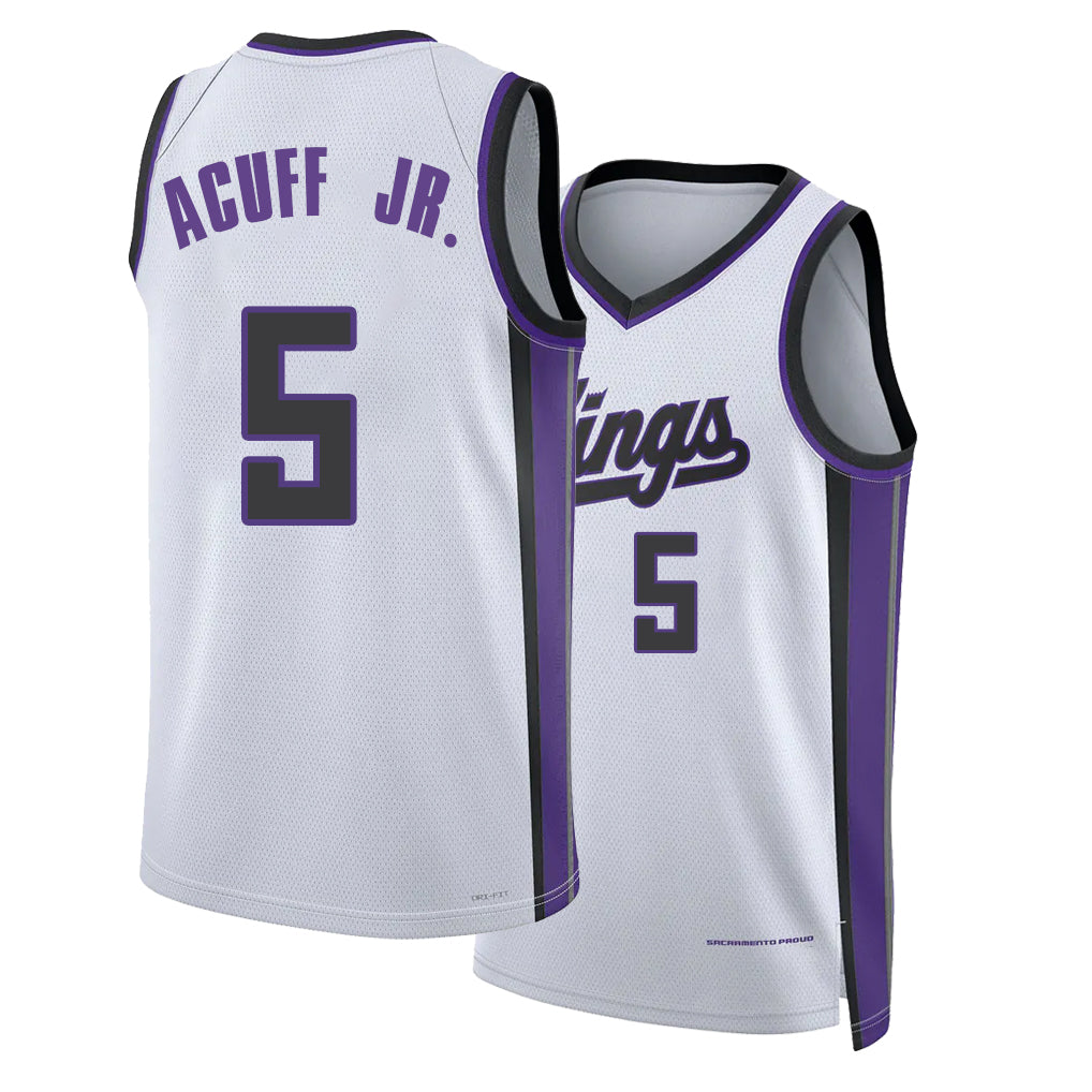 Sacramento #5 Acuff Jr. Player Basketball Sleeveless White Jersey Darius For Adult Youth