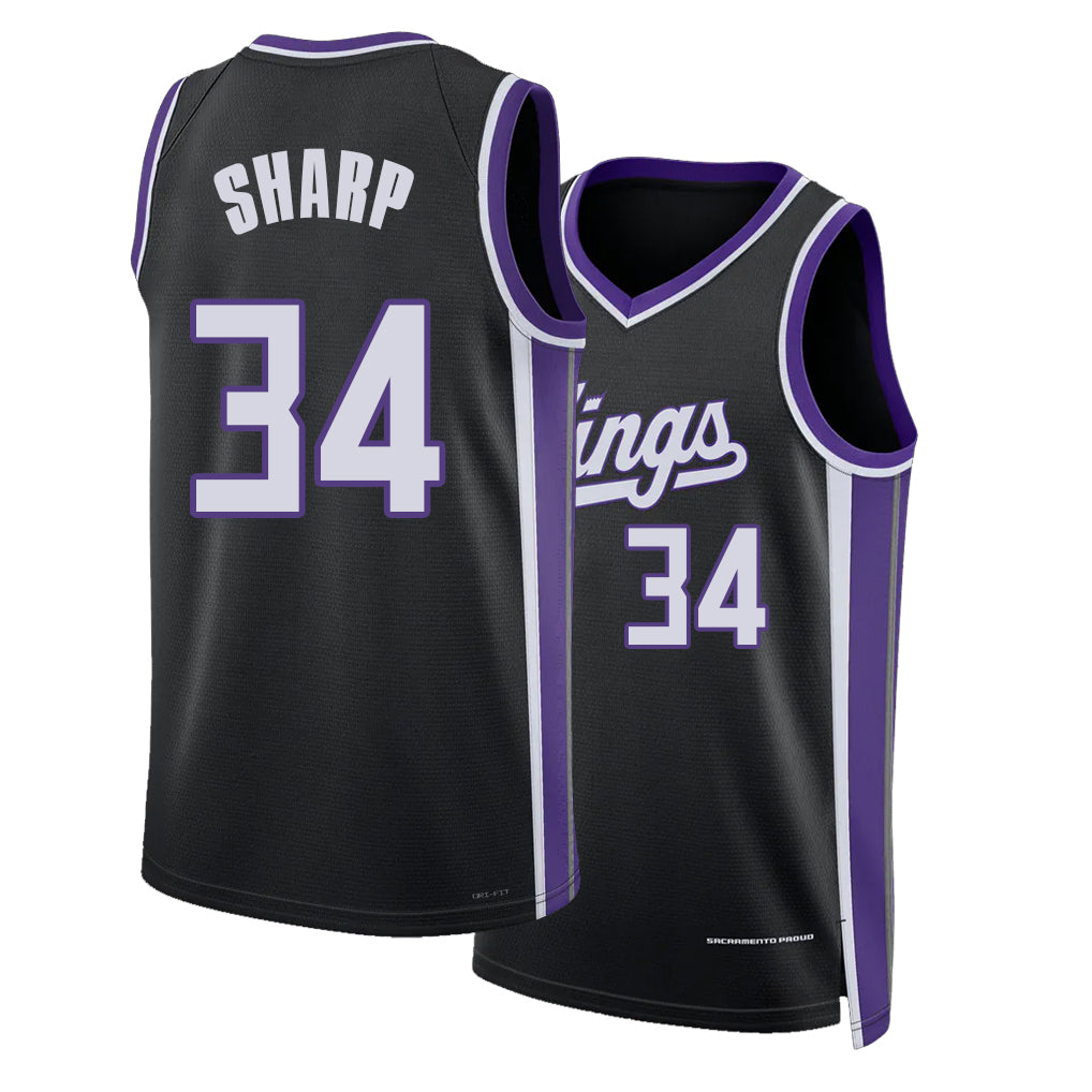 Sacramento #34 Sharp Player Basketball Sleeveless Black Jersey Emanuel For Adult Youth