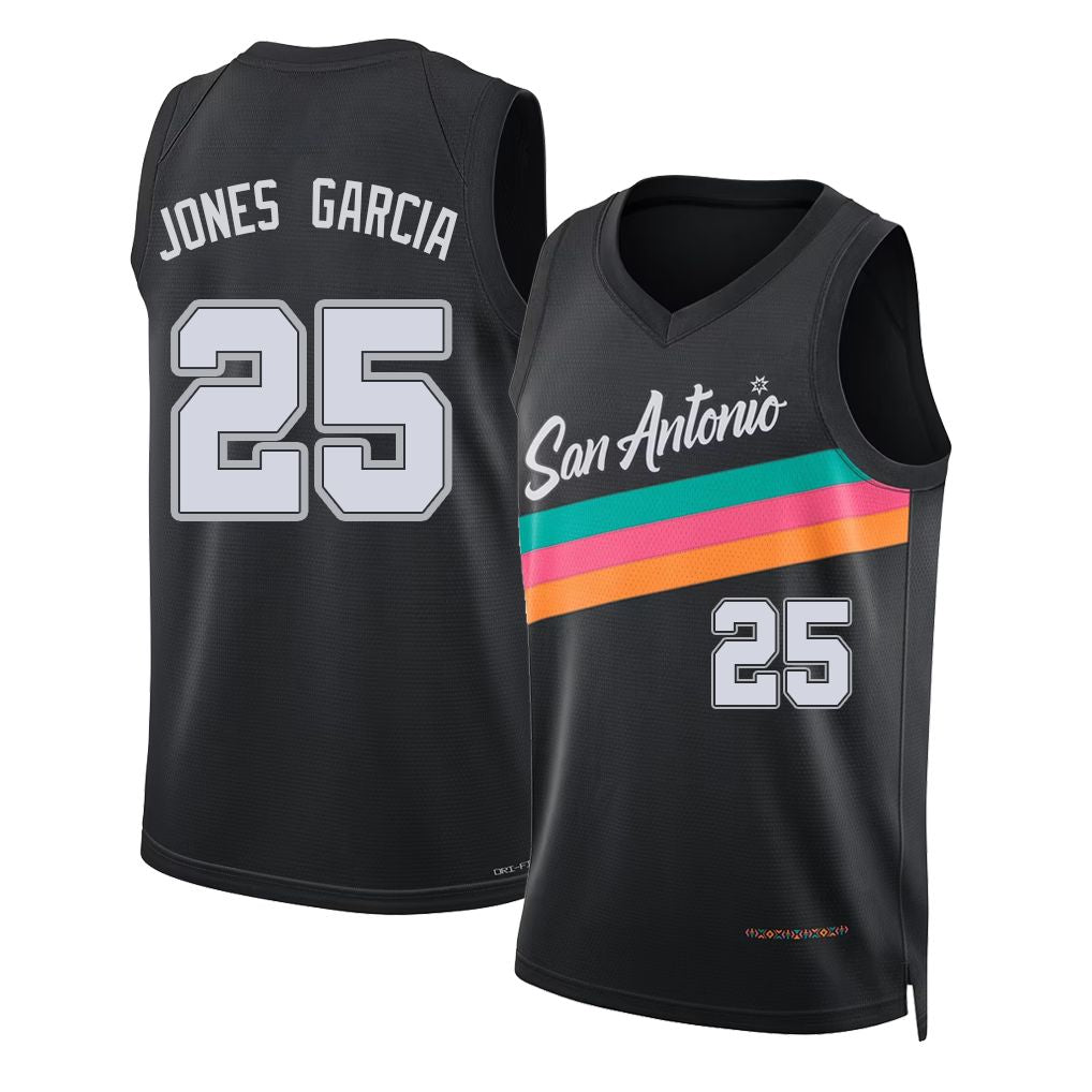 San Antonio #25 Jones Garcia Player Basketball Sleeveless Black Jersey David For Adult Youth