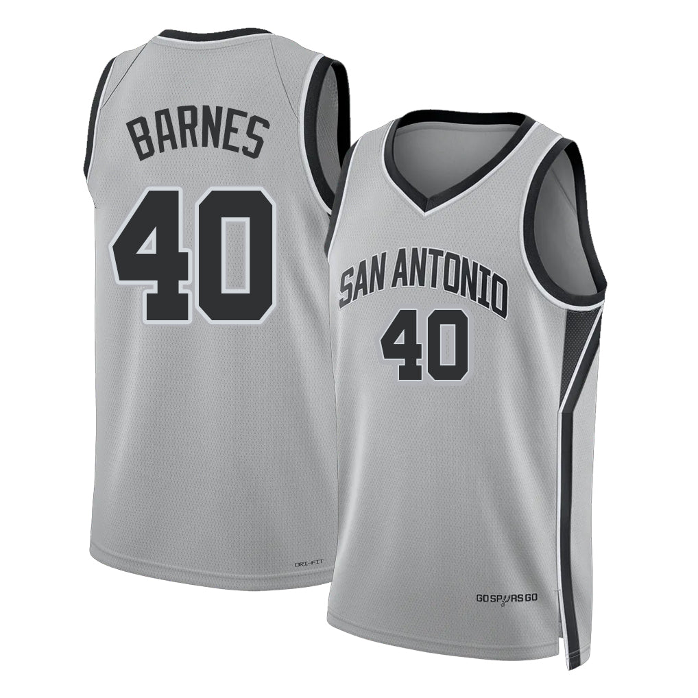 San Antonio #40 Barnes Player Basketball Sleeveless Silver Jersey Harrison For Adult Youth